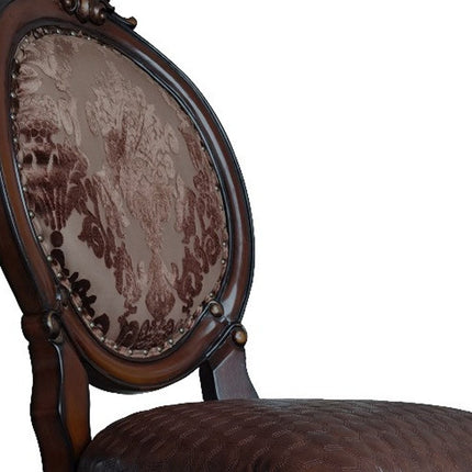 Set of Two Brown and Redwood Tufted Faux Leather King Louis Back Dining Side Chairs