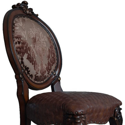 Set of Two Brown and Redwood Tufted Faux Leather King Louis Back Dining Side Chairs