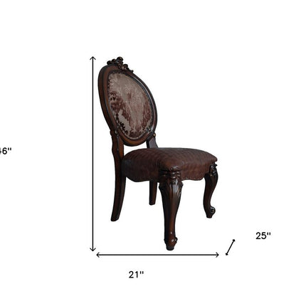 Set of Two Brown and Redwood Tufted Faux Leather King Louis Back Dining Side Chairs