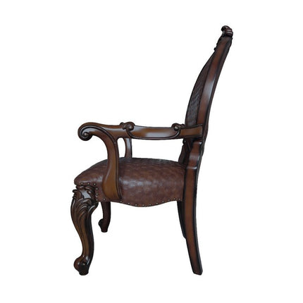 Set of Two Brown and Redwood Faux Leather King Louis Back Dining Arm Chairs