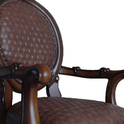 Set of Two Brown and Redwood Faux Leather King Louis Back Dining Arm Chairs