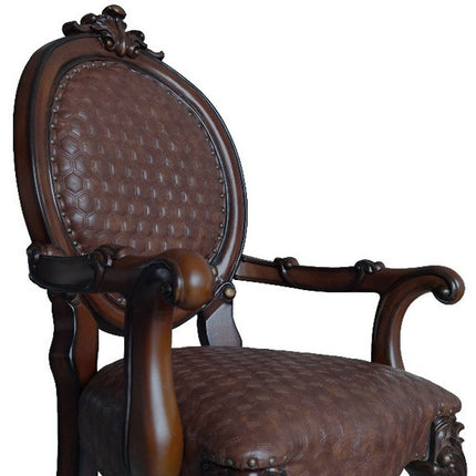 Set of Two Brown and Redwood Faux Leather King Louis Back Dining Arm Chairs