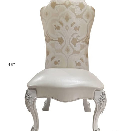 Set of Two White Tufted Fabric Dining Side Chairs