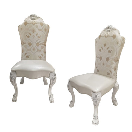 Set of Two White Tufted Fabric Dining Side Chairs