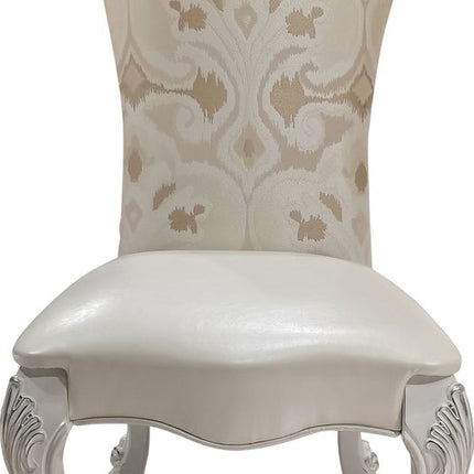 Set of Two White Tufted Fabric Dining Side Chairs