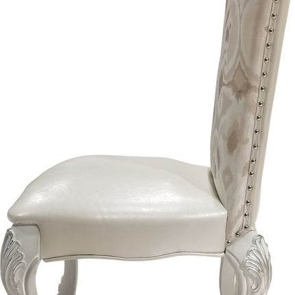 Set of Two White Tufted Fabric Dining Side Chairs
