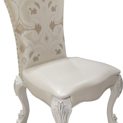 Set of Two White Tufted Fabric Dining Side Chairs