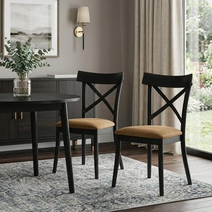 Set of Two Gray and Black Faux Leather Cross Back Dining Side Chairs