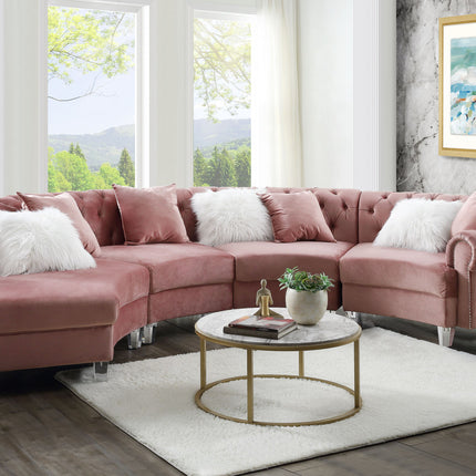 ACME 57360 Ninagold Sectional Sofa with 7 Pillows, Pink Velvet