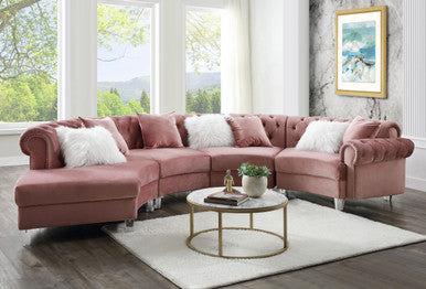 ACME 57360 Ninagold Sectional Sofa with 7 Pillows, Pink Velvet ACME Furniture