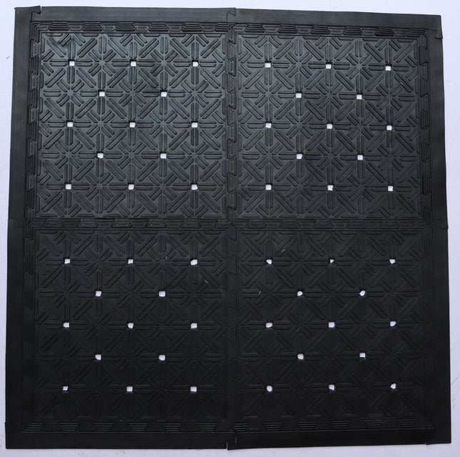 Set Of Four Square Interlocking Black Rubber Indoor Outdoor Mats HomeRoots