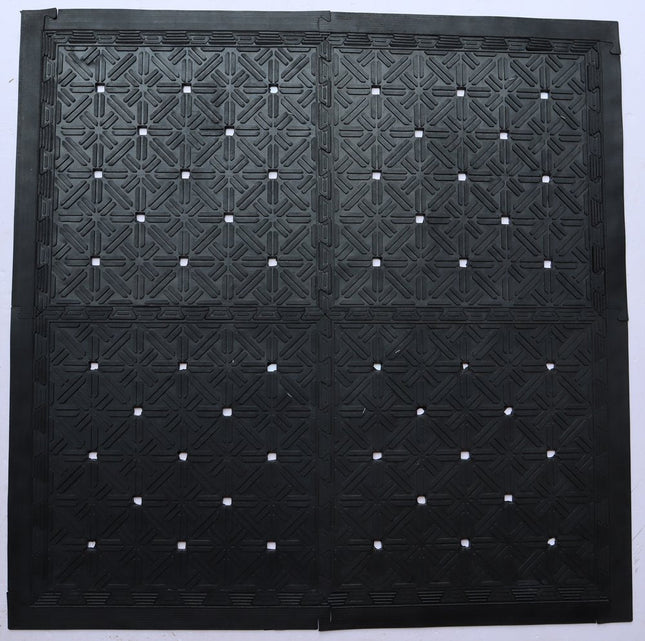 Set Of Four Square Interlocking Black Rubber Indoor Outdoor Mats HomeRoots