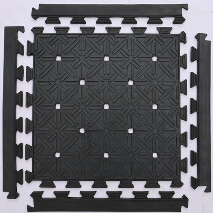 Set Of Four Square Interlocking Black Rubber Indoor Outdoor Mats HomeRoots