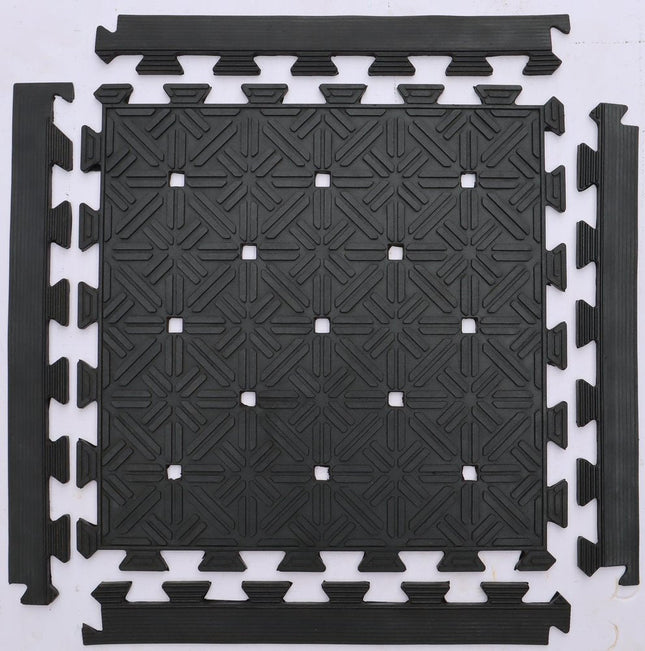 Set Of Four Square Interlocking Black Rubber Indoor Outdoor Mats HomeRoots