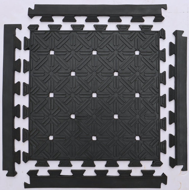Set Of Four Square Interlocking Black Rubber Indoor Outdoor Mats HomeRoots