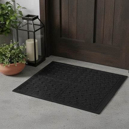 Set Of Four Square Interlocking Black Rubber Indoor Outdoor Mats HomeRoots