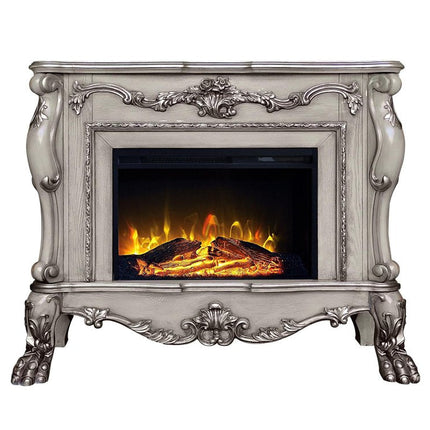 47" Bone Wood Ornate Carved Scrollwork Electric Free Standing Fireplace With Mantle HomeRoots