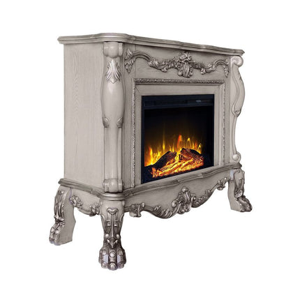 47" Bone Wood Ornate Carved Scrollwork Electric Free Standing Fireplace With Mantle HomeRoots