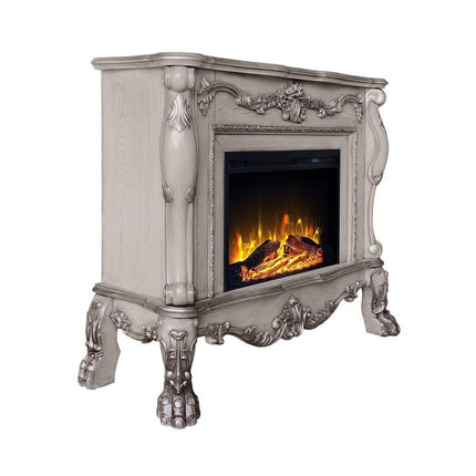 47" Bone Wood Ornate Carved Scrollwork Electric Free Standing Fireplace With Mantle HomeRoots