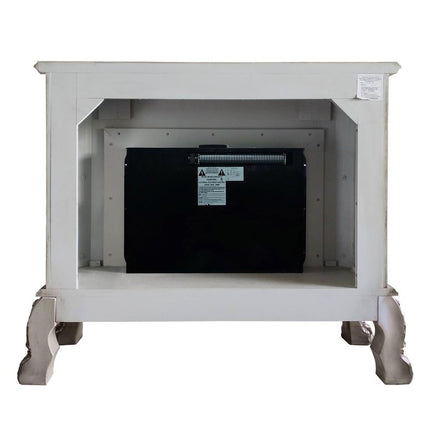 47" Bone Wood Ornate Carved Scrollwork Electric Free Standing Fireplace With Mantle HomeRoots