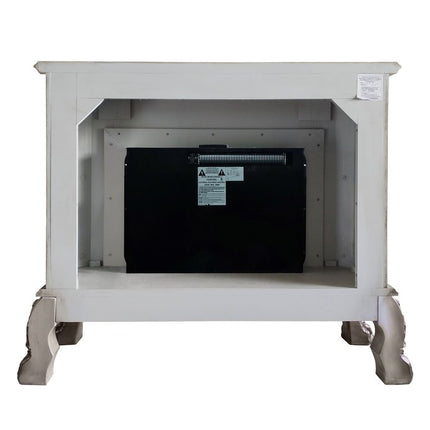 47" Bone Wood Ornate Carved Scrollwork Electric Free Standing Fireplace With Mantle HomeRoots