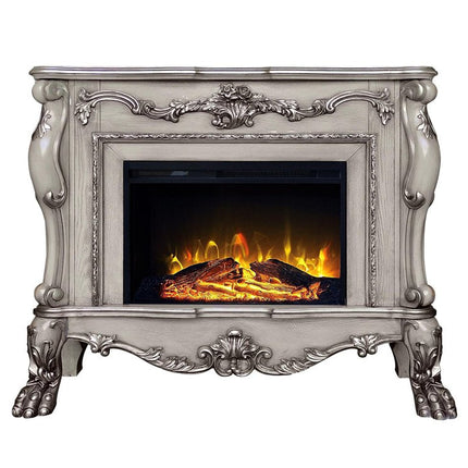 47" Bone Wood Ornate Carved Scrollwork Electric Free Standing Fireplace With Mantle HomeRoots
