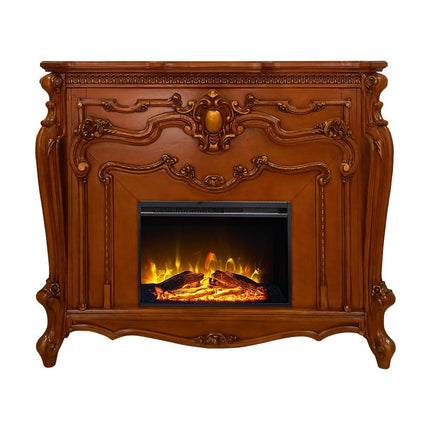 59" Brown Wood Ornate Carved Scrollwork Electric Fireplace With Mantle HomeRoots