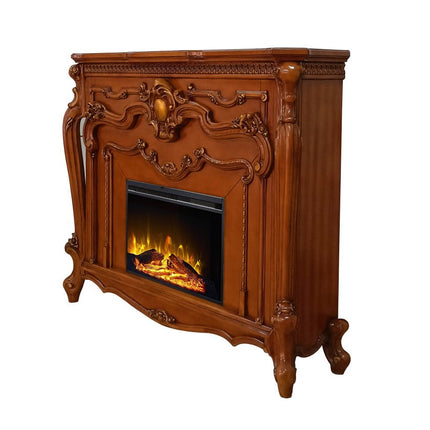 59" Brown Wood Ornate Carved Scrollwork Electric Fireplace With Mantle HomeRoots