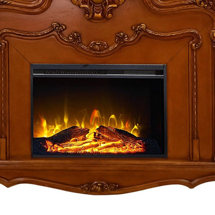 59" Brown Wood Ornate Carved Scrollwork Electric Fireplace With Mantle HomeRoots