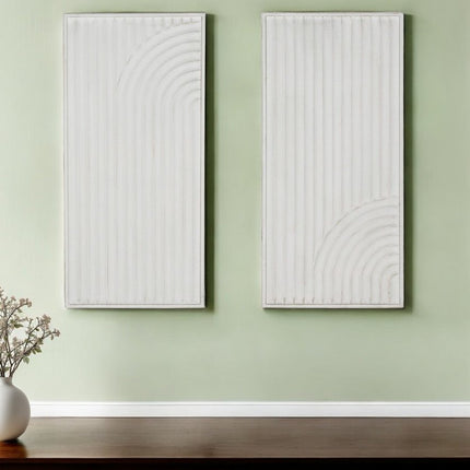 Set of Two White Metal Abstract Hanging Dimensional Sculptures HomeRoots