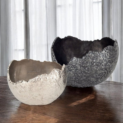 Set of Two Gray And Silver Aluminum Decorative Bowls HomeRoots