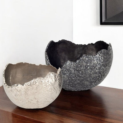 Set of Two Gray And Silver Aluminum Decorative Bowls HomeRoots