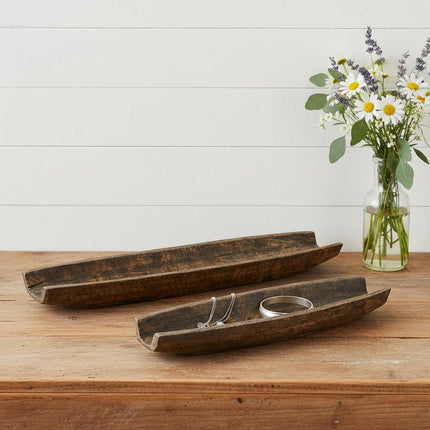 Set of Two Dark Brown Solid Wood Boat Vanity Trays HomeRoots