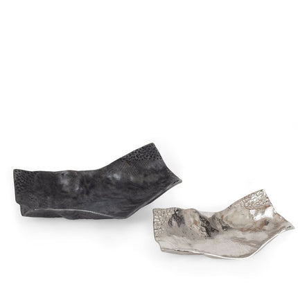 Set of Two Black And Silver Aluminum Abstract Vanity Trays HomeRoots
