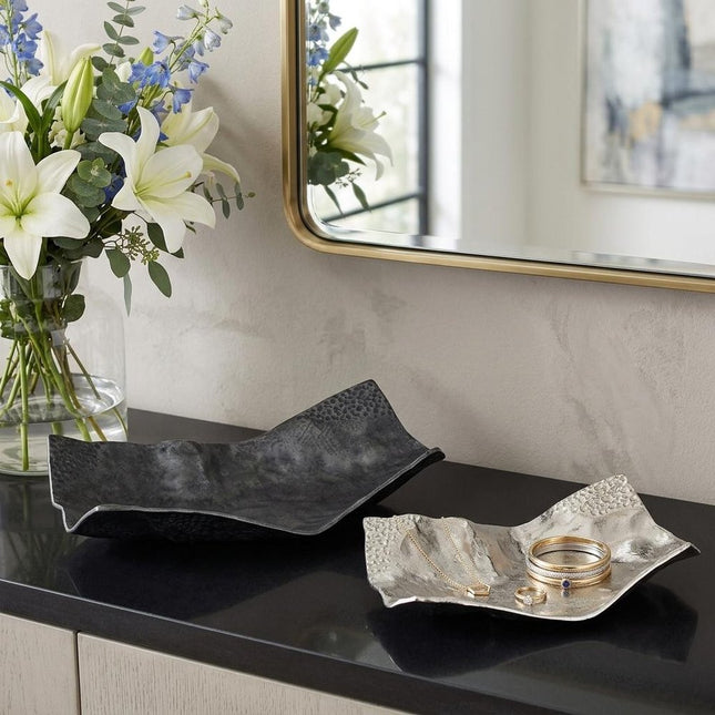 Set of Two Black And Silver Aluminum Abstract Vanity Trays HomeRoots
