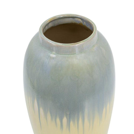 16" Blue And Cream Reactive Glaze Ceramic Cylinder Table Vase HomeRoots