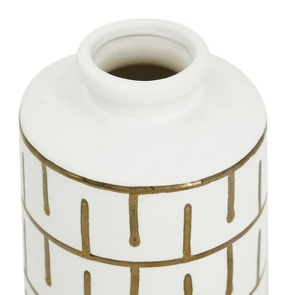9" Ivory And Gold Geometric Round Ceramic Table Vase HomeRoots