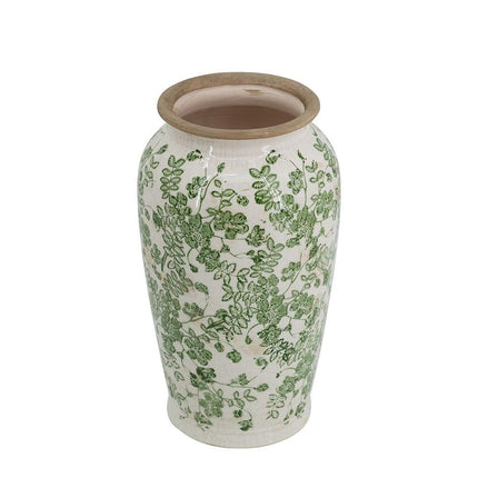 12" Green And White Leaf Ceramic Round Table Vase HomeRoots