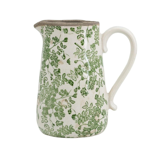 9" Green And White Leaf Ceramic Round Jug Vase HomeRoots