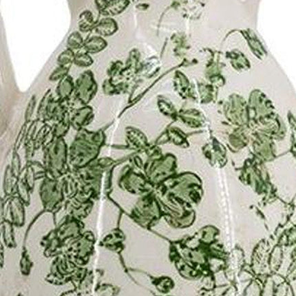 14" Green And White Leaf Ceramic Amphora Table Vase HomeRoots