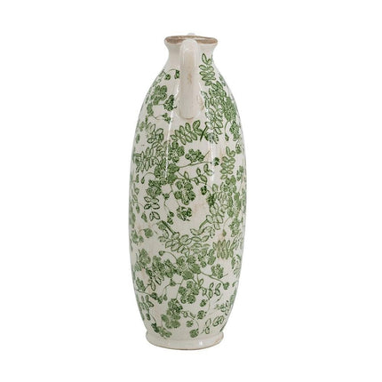 14" Green And White Leaf Ceramic Amphora Table Vase HomeRoots