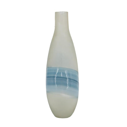 16" White And Blue Swirl Art Glass Table Vase HomeRoots