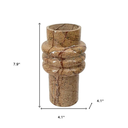 8" Brown Genuine Marble Ridged Table Vase HomeRoots