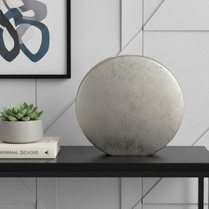 15" Silver Aluminum Round Disc Table Vase HomeRoots
