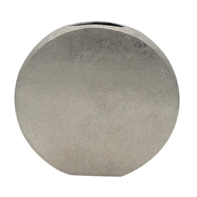 15" Silver Aluminum Round Disc Table Vase HomeRoots