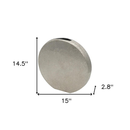 15" Silver Aluminum Round Disc Table Vase HomeRoots