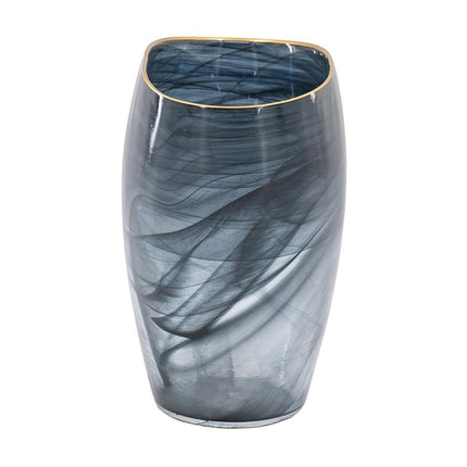 9" Charcoal Abstract Swirl Art Glass Table Vase HomeRoots