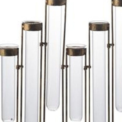 14" Bronze And Clear Glass And Metal Cylinder Table Vase