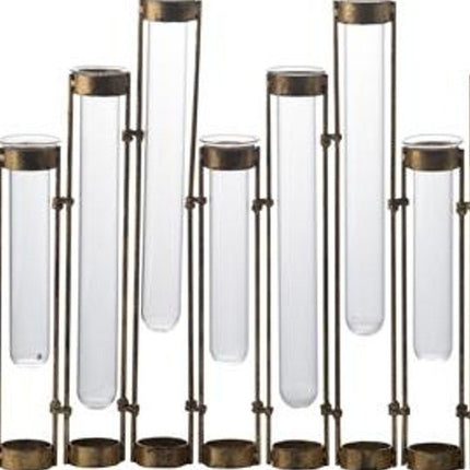 14" Bronze And Clear Glass And Metal Cylinder Table Vase HomeRoots