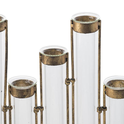 14" Bronze And Clear Glass And Metal Cylinder Table Vase